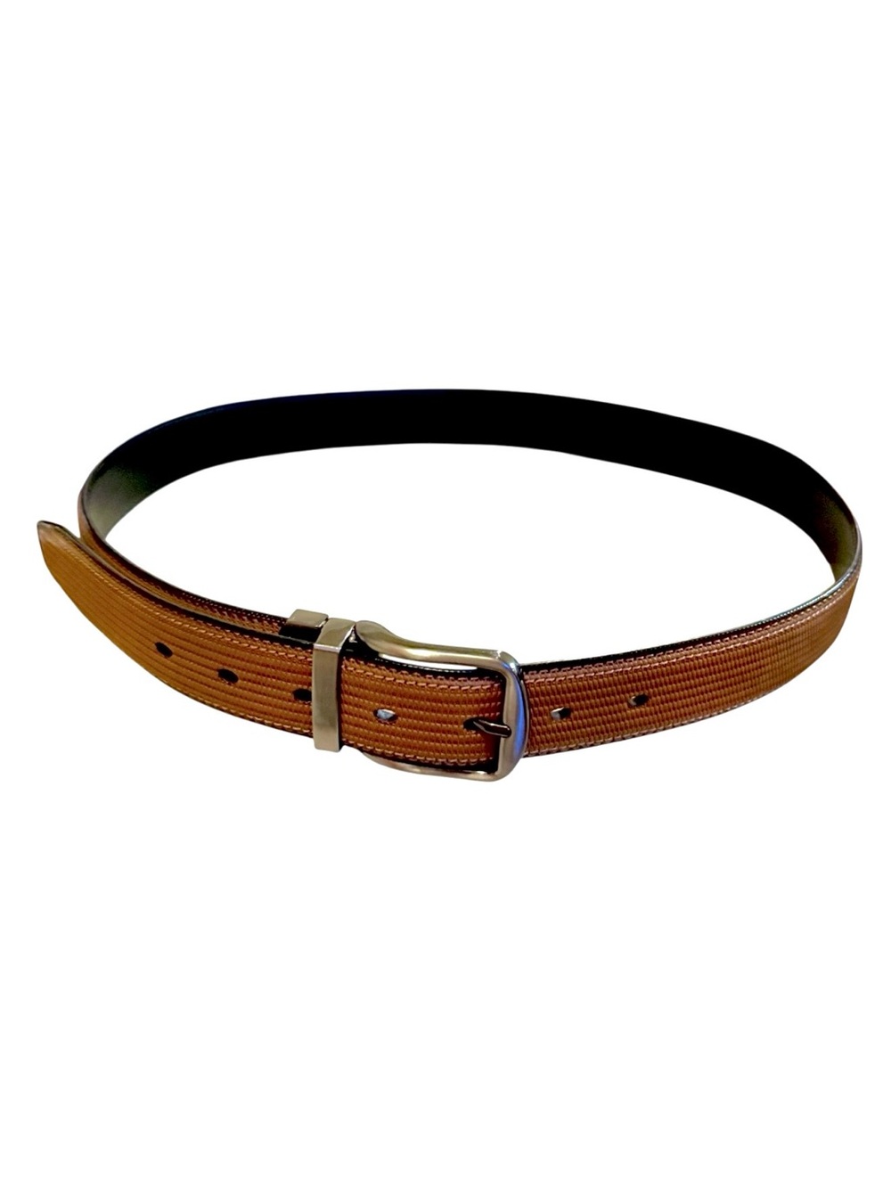 Mens Cognac Textured Faux Leather Nickle Finished Buckle Belt